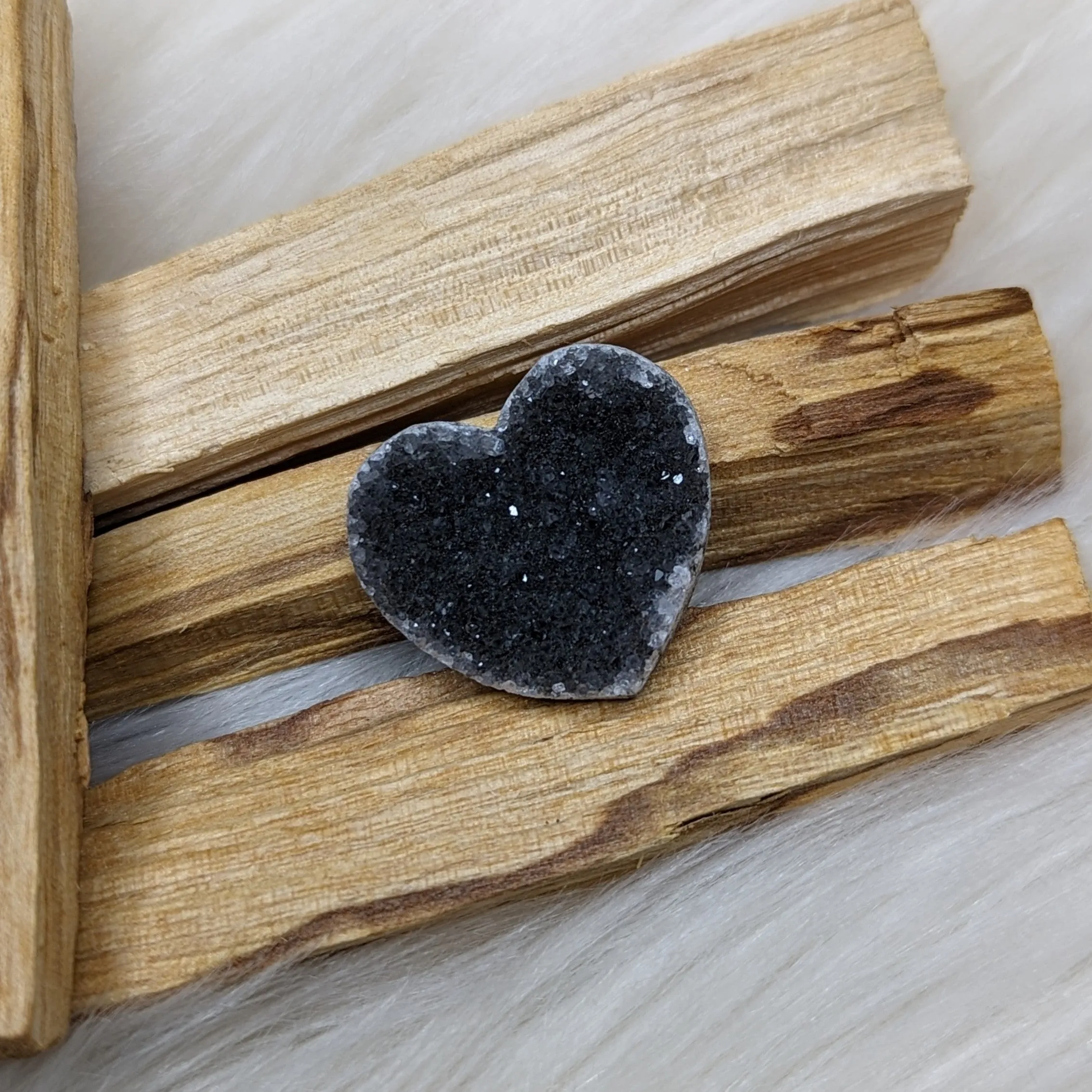 Rare Find~ Black Amethyst Druzy Heart Carving ~ Small but Mighty