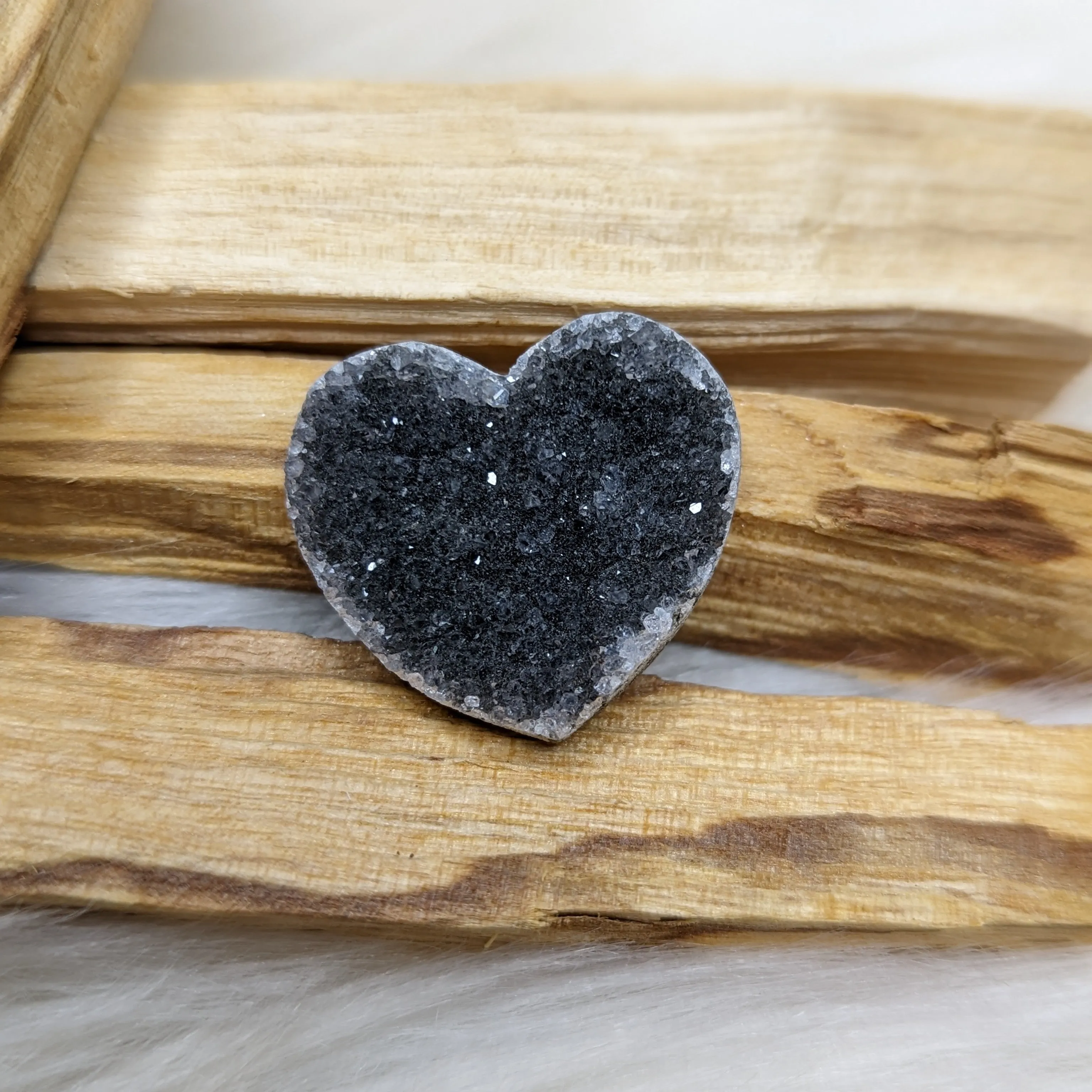 Rare Find~ Black Amethyst Druzy Heart Carving ~ Small but Mighty