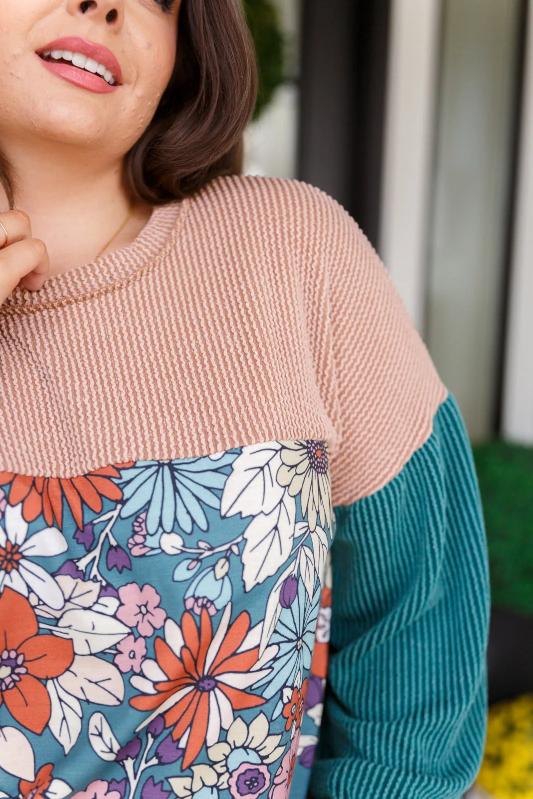 Reign Ribbed Floral Color Block Top