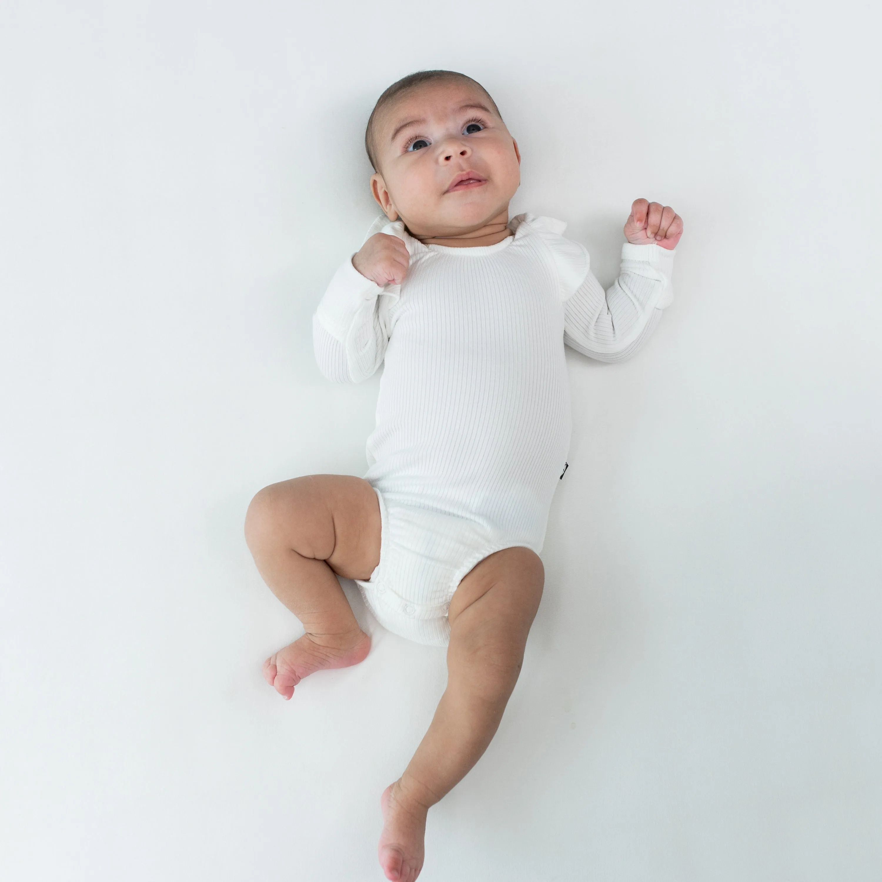 Ribbed Long Sleeve Ruffle Leotard in Cloud