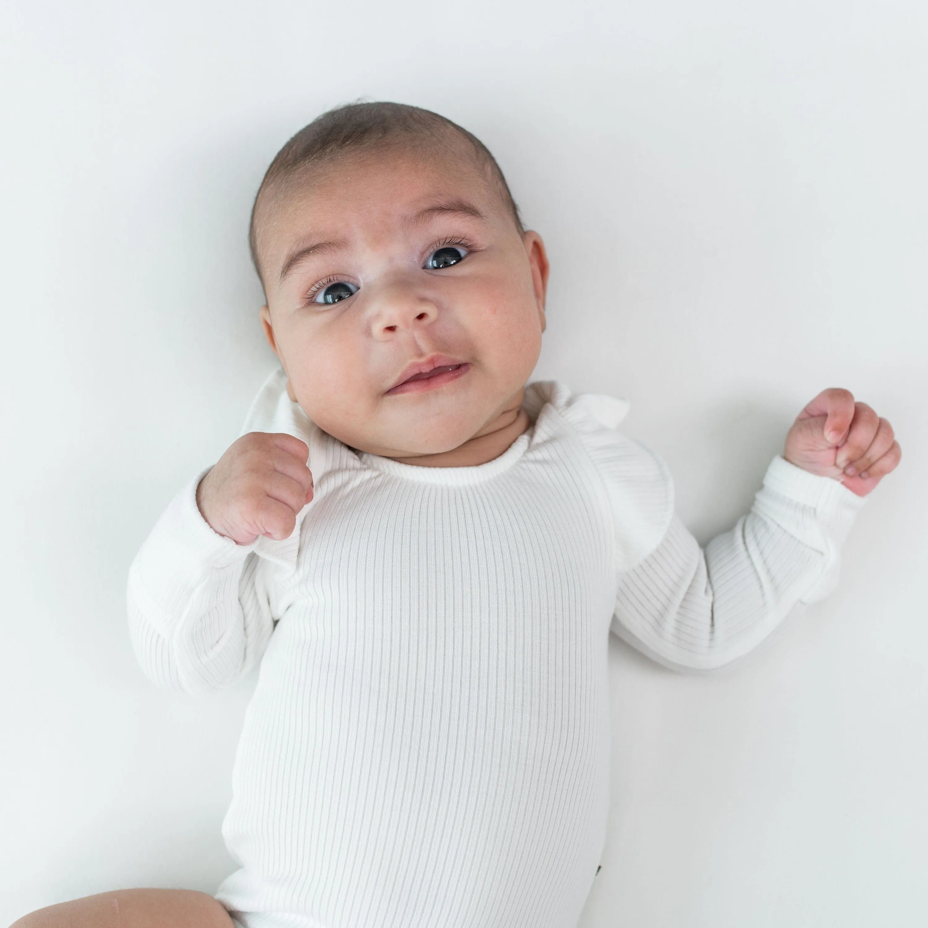 Ribbed Long Sleeve Ruffle Leotard in Cloud