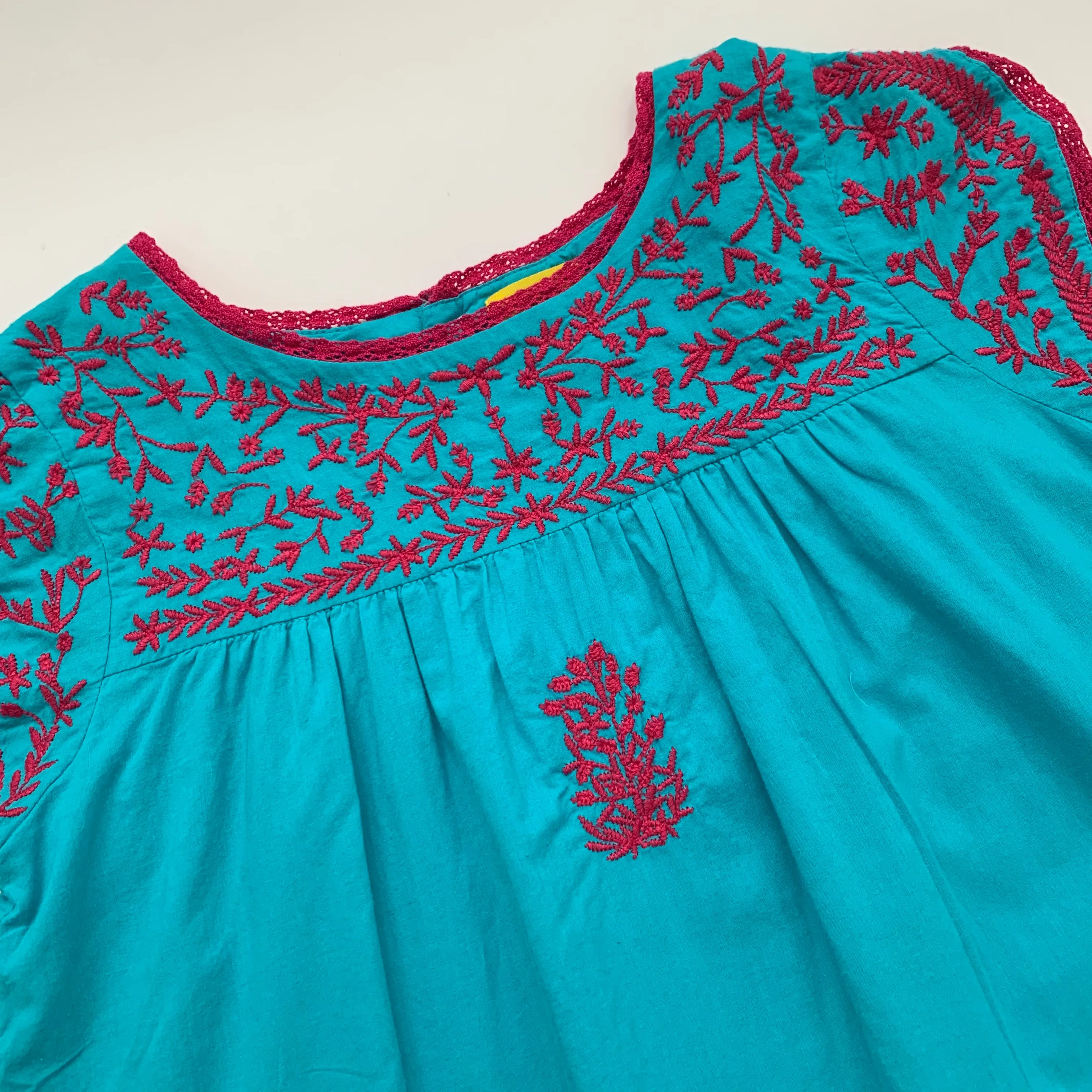 Roller Rabbit Turquoise Cotton Peasant Dress With Embroidery: 8 Years