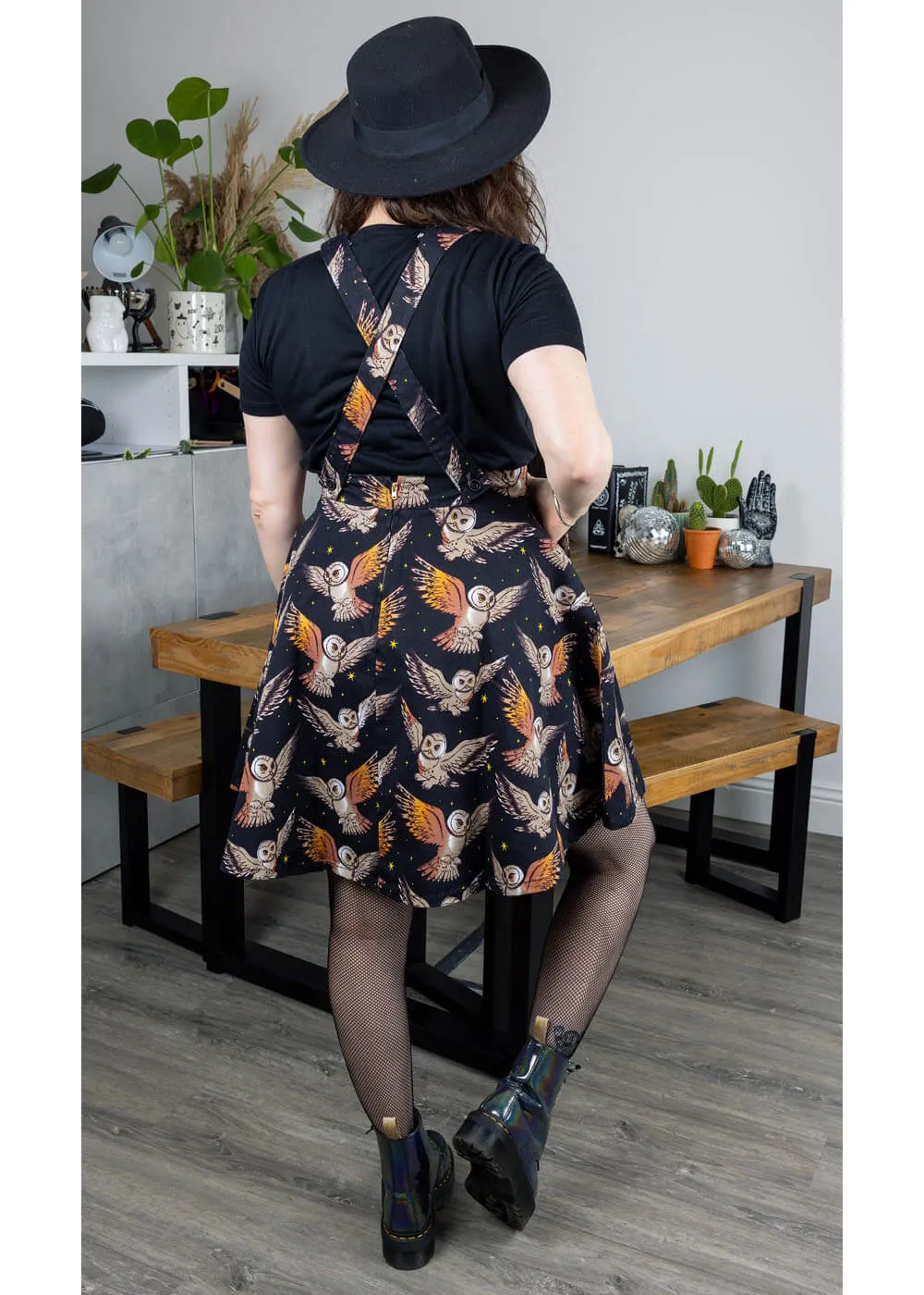 Run & Fly What A Hoot Owl 60's Pinafore Swing Dress Black