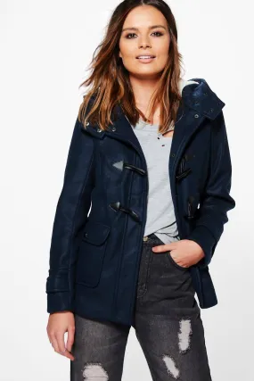 Sarah Wool Look Jacket With Faux Fur Hood Lining