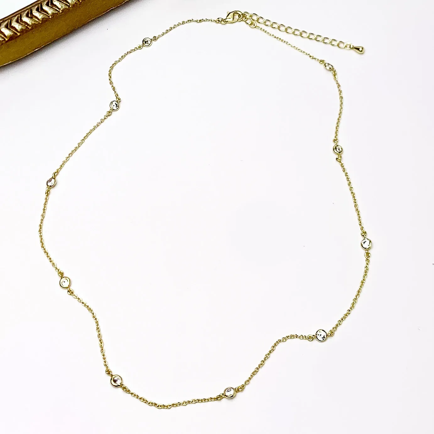 Simple Gold Tone Necklace With Clear Crystals