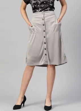 Skirt With Pocket & Button At Front