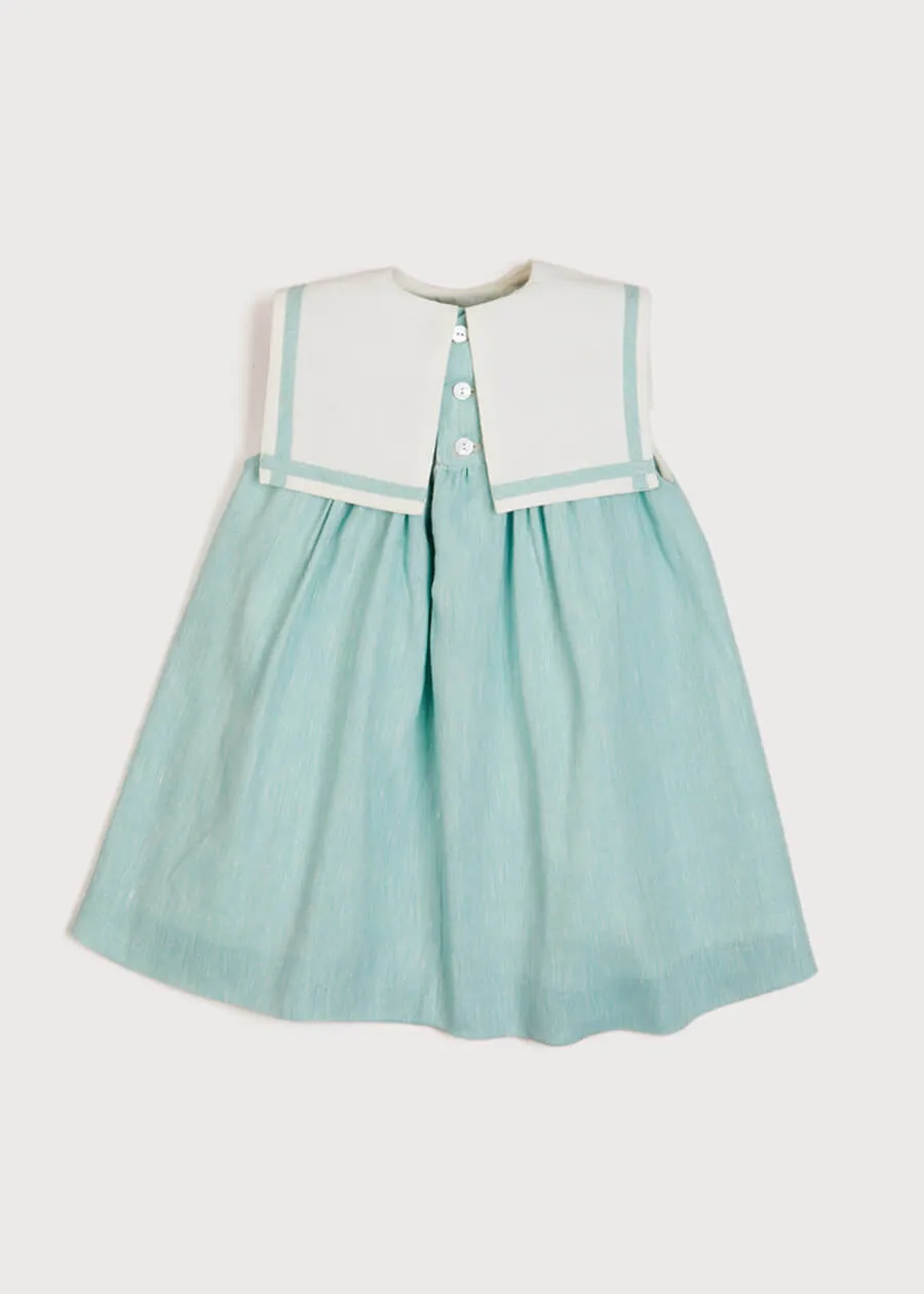 Sleeveless Trapeze Dress With Bow Detail in Green (12mths-10yrs)