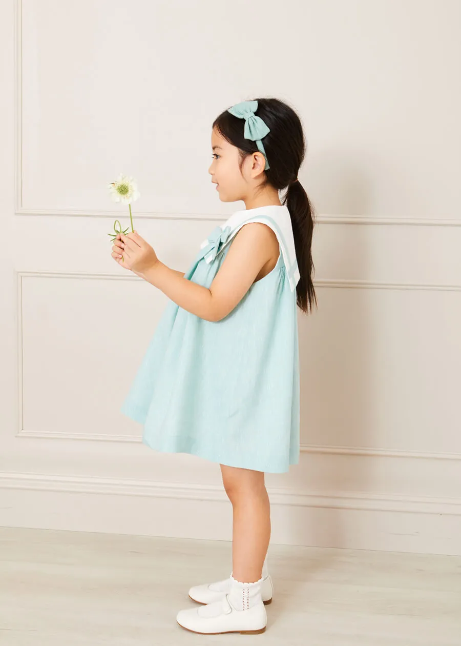 Sleeveless Trapeze Dress With Bow Detail in Green (12mths-10yrs)