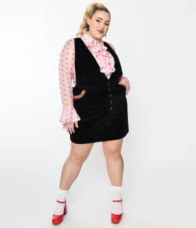 Smak Parlour Plus Size Black & Strawberry Trim Pinafore Skirt