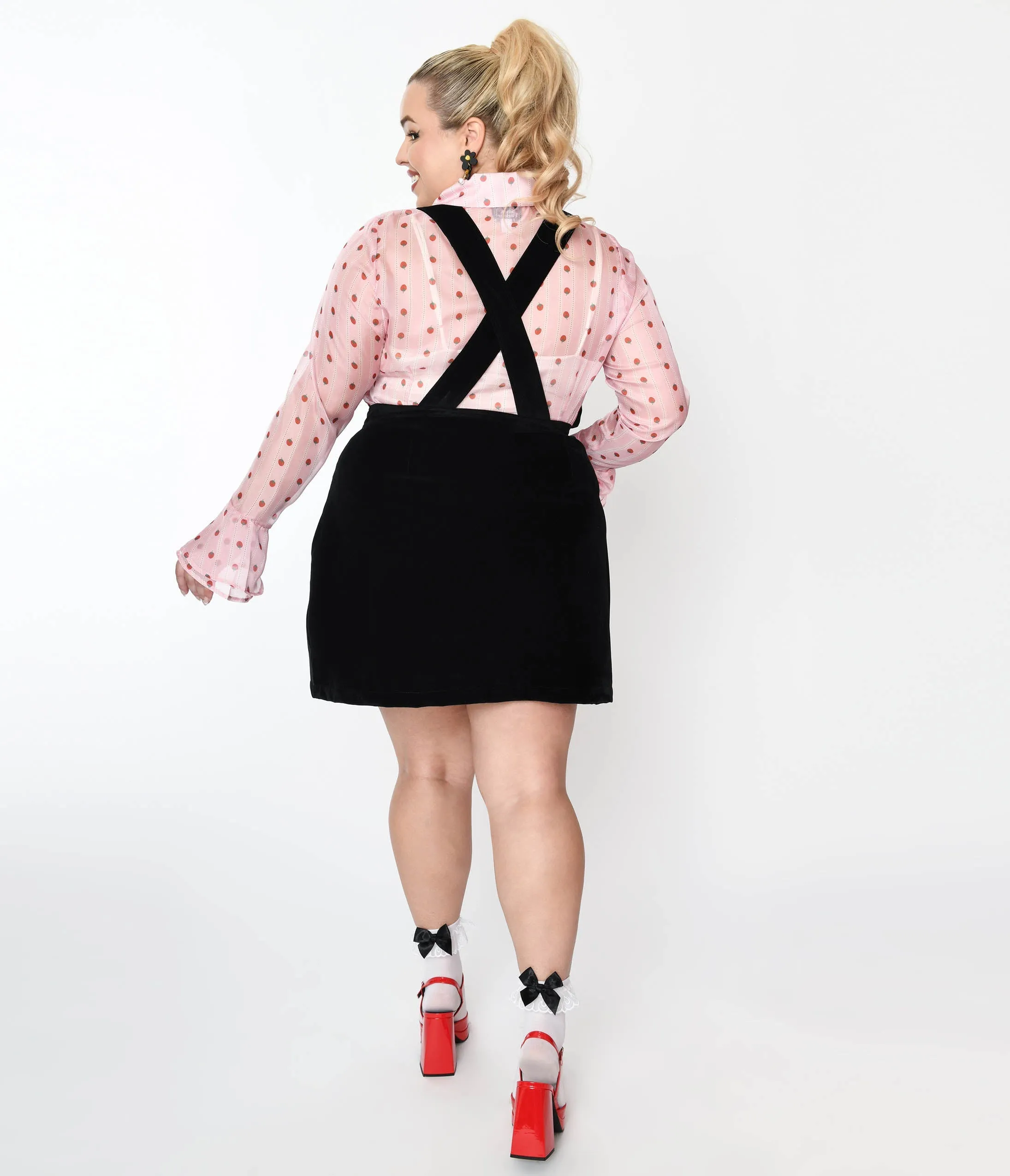 Smak Parlour Plus Size Black & Strawberry Trim Pinafore Skirt