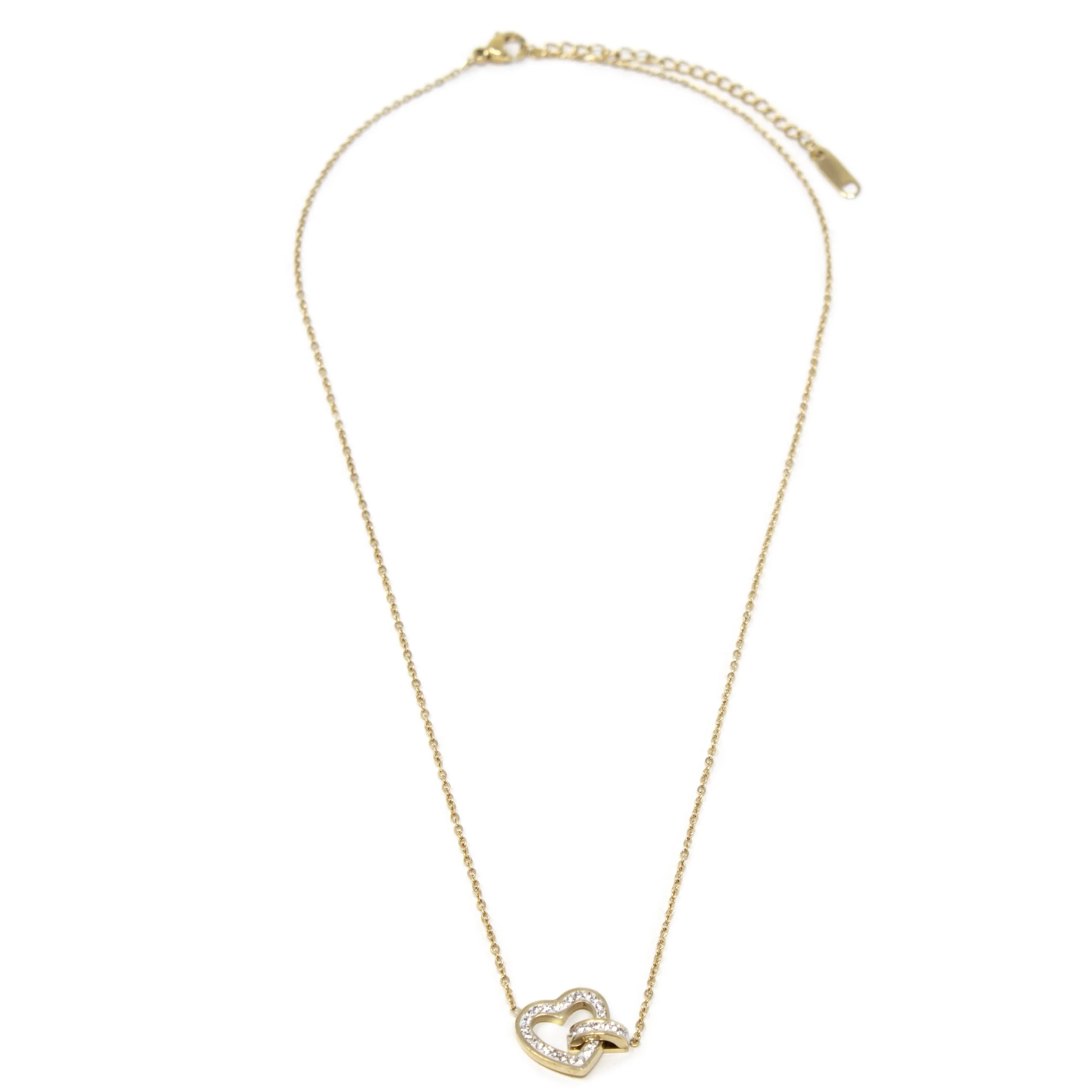 Stainless Steel CZ Pave Heart Necklace Gold Plated