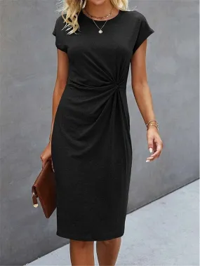 Stylish Women's Midi Sheath Dress with Knot Front Detail