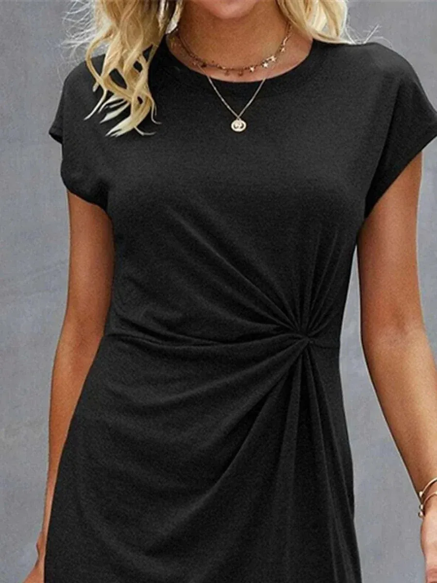 Stylish Women's Midi Sheath Dress with Knot Front Detail