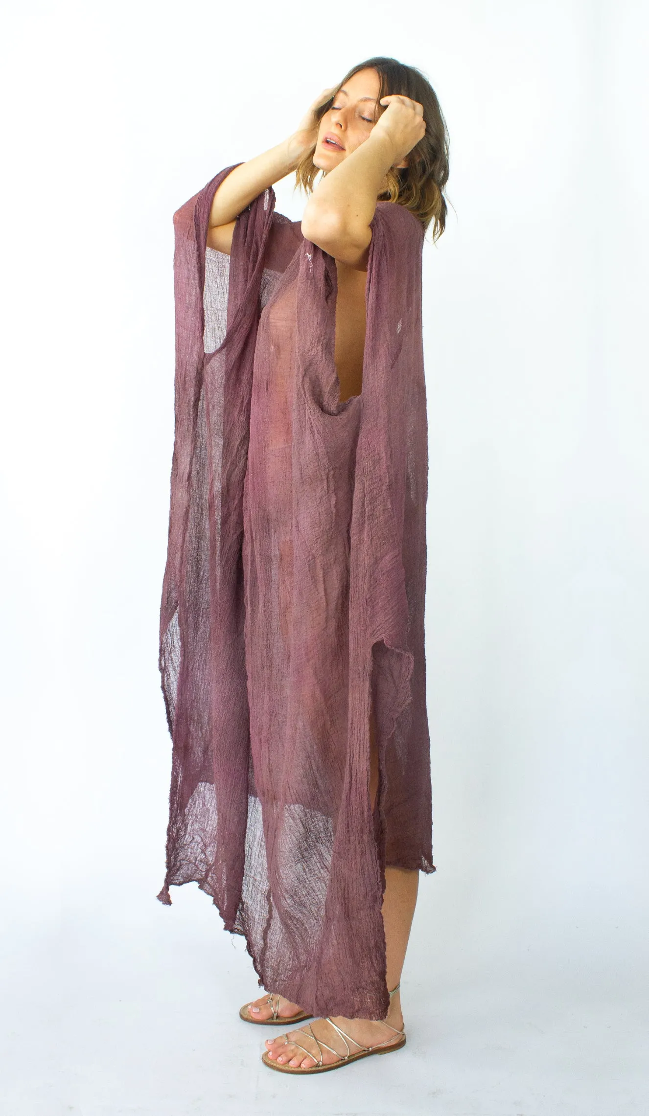 TERRACOTTA COTTON GAUZE CAFTAN DRESS