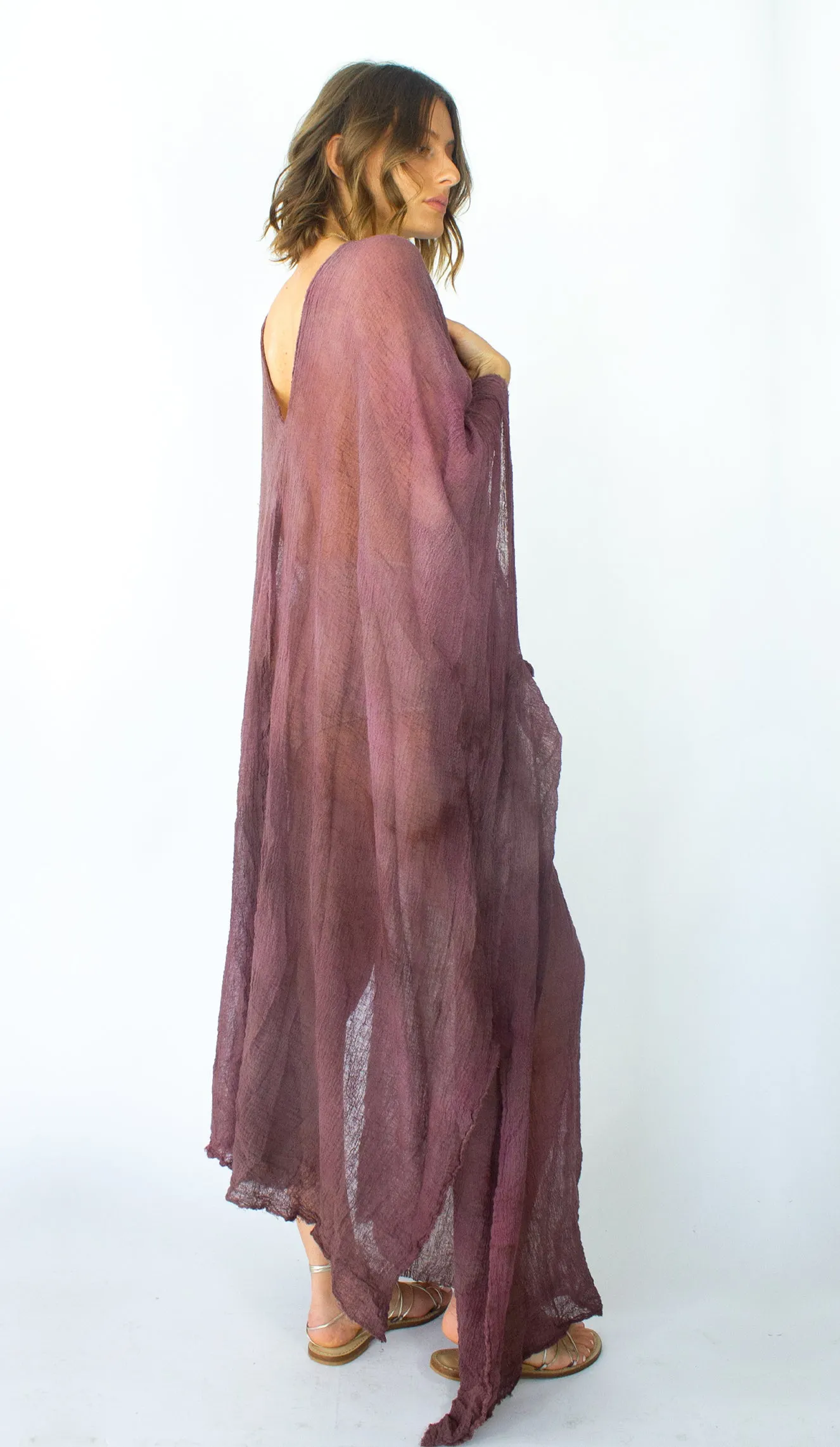 TERRACOTTA COTTON GAUZE CAFTAN DRESS