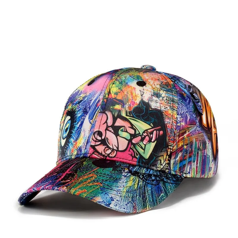 Unisex Casual Fitted Curved Peak Graffiti Hip Hop Baseball Cap