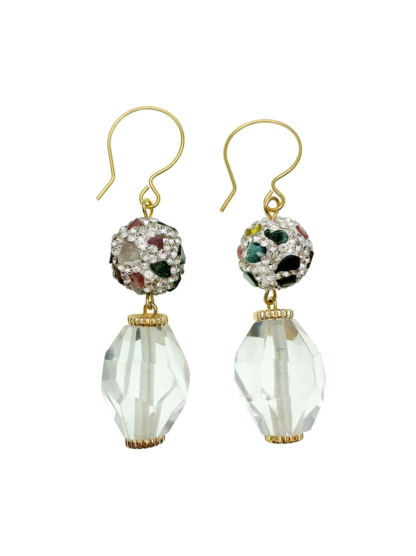 White quartz with rhinestones bordered tourmaline dangle earrings EE022