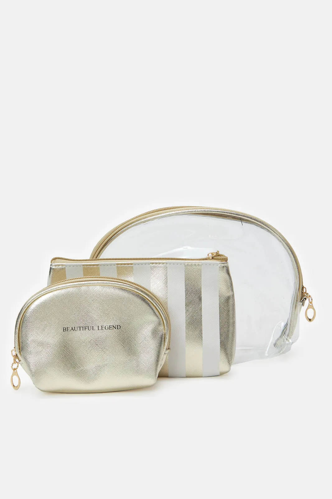 Women Gold Cosmetic Bag Set (3 Piece)