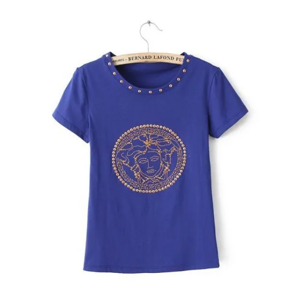 Women's T shirt with Gold Studded Medusa Design on Front