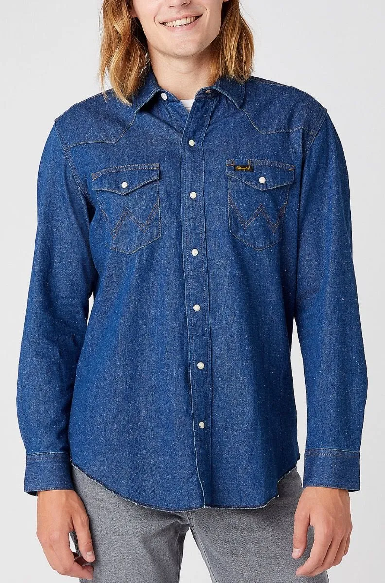 Wrangler Denim Casual Long Sleeve Shirt Mid Hemp