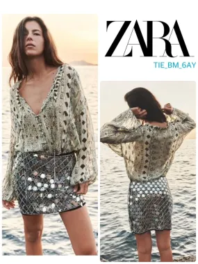 ZARA  |Casual Style Long Sleeves Elegant Style Shirts & Blouses