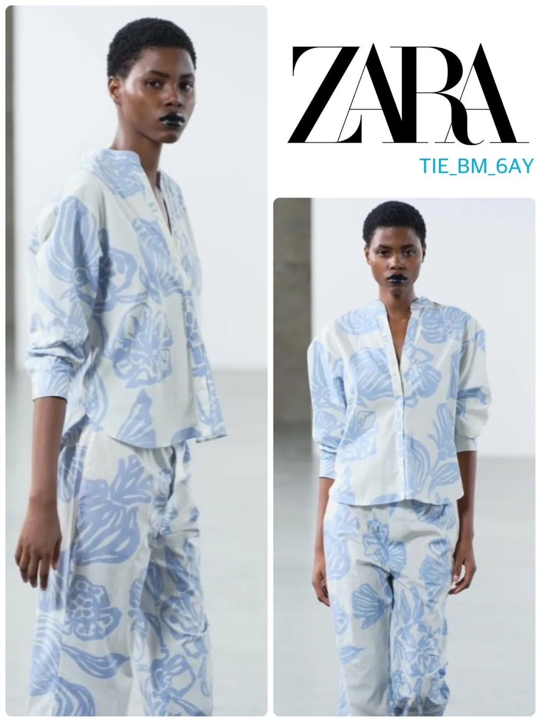 ZARA  |Flower Patterns Casual Style Long Sleeves Cotton