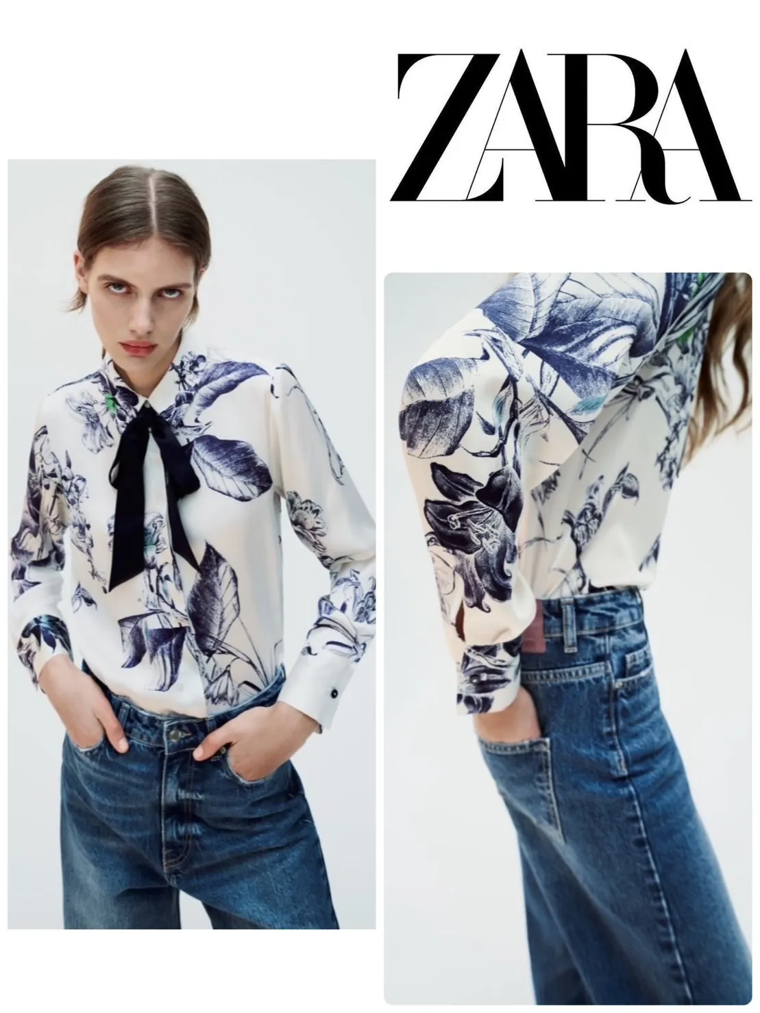 ZARA  |PRINTED SHIRT WITH TIE