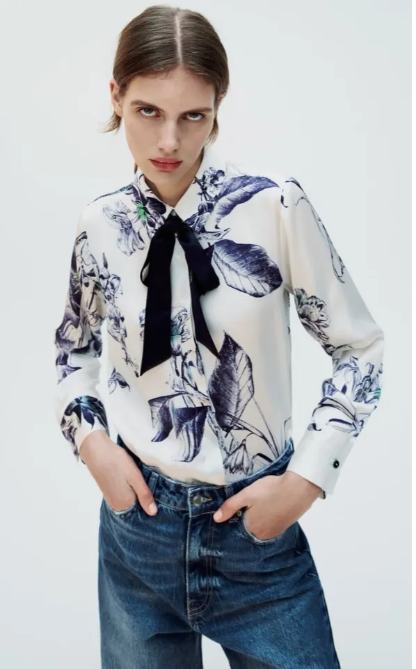 ZARA  |PRINTED SHIRT WITH TIE